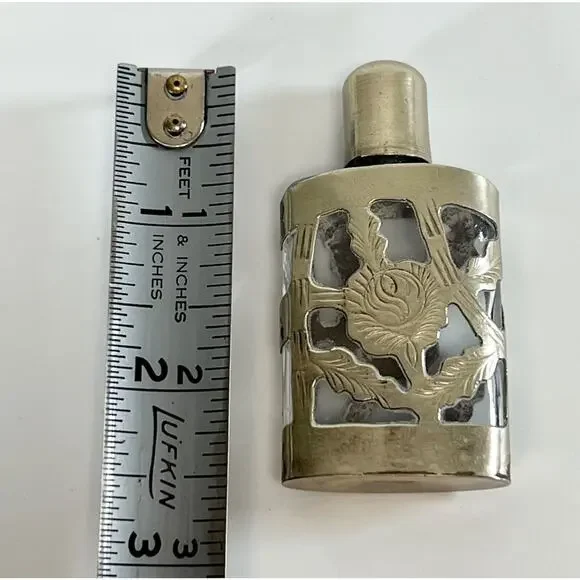 Antique Sterling Silver Perfume Overlay Glass Bottle Small Marked - Picture 4 of 4
